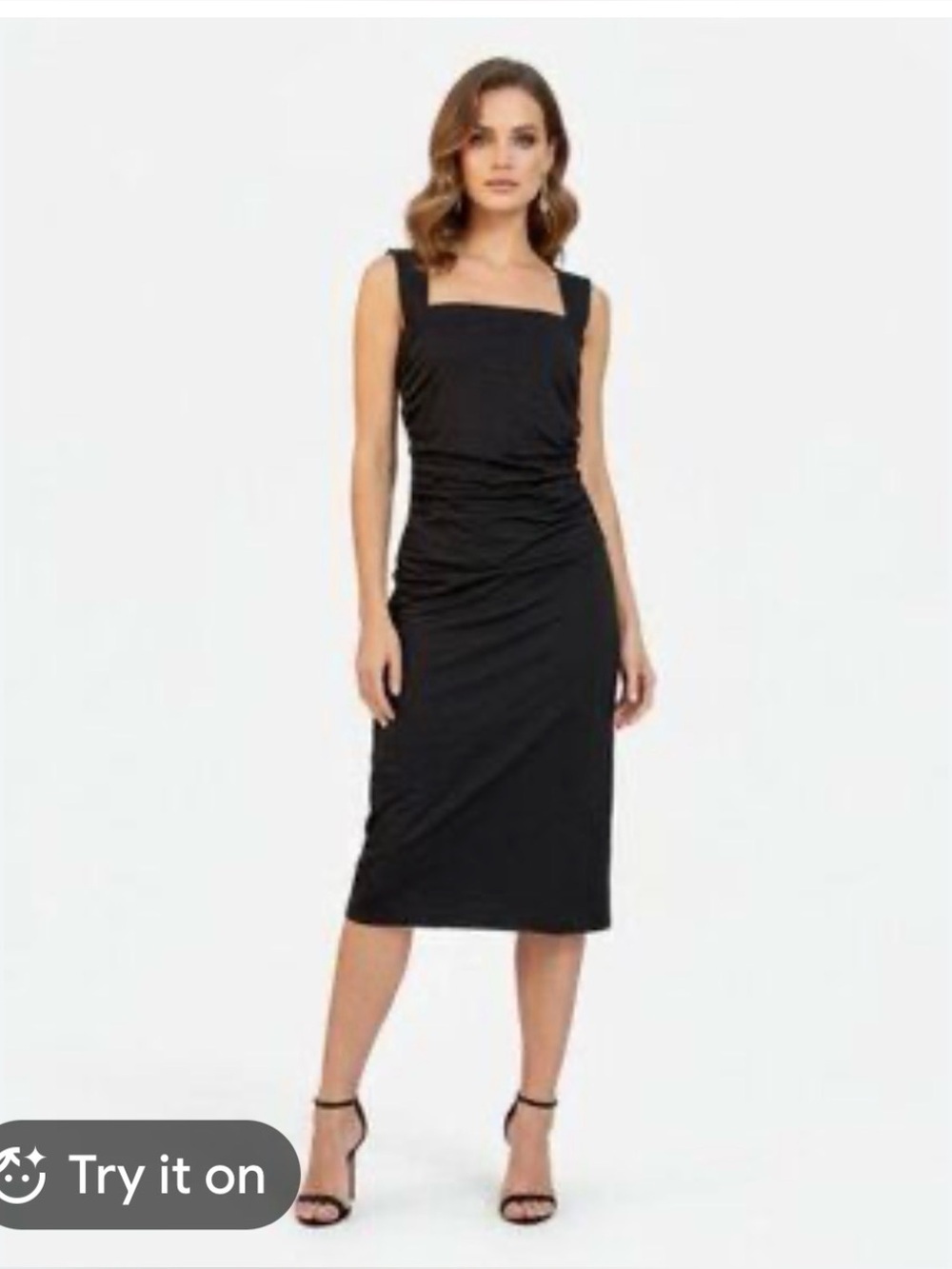 NWT Camila Coelho Black Ruched Midi Dress Size S